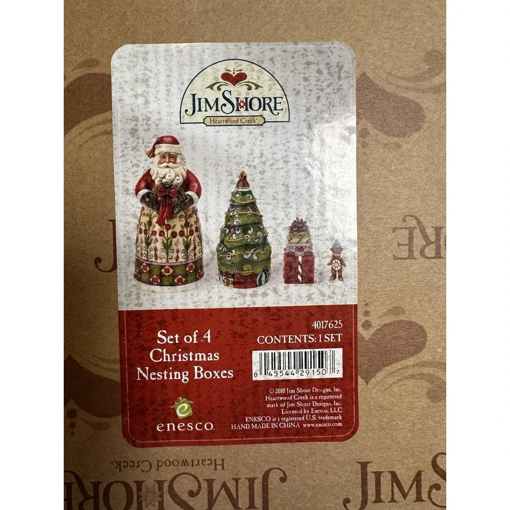 Jim Shore Set of 4 Christmas Nesting Boxes Santa Tree Bear NIB 4017625 Enesco